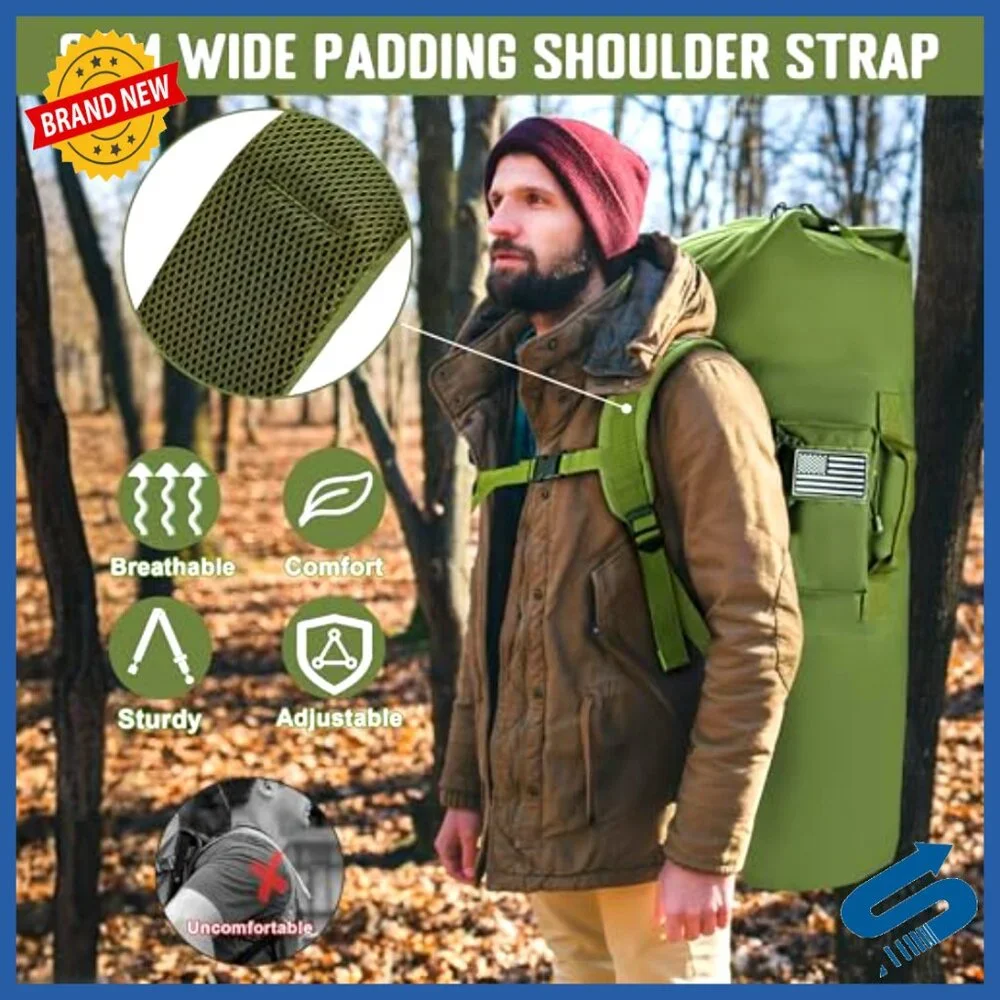 Heavy Duty Military Duffle Bag with Backpack Straps Extra Large Travel Gear